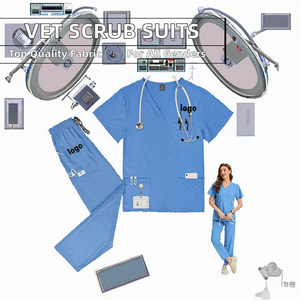 高品质男女通用短袖牙科诊所磨砂套装女式宠物医院兽医医用制服编织布厂家价格 - Product Image 2