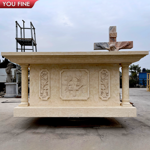 مذبح رخامي بيج منحوت يدويًا للكنيسة - Product Image 1