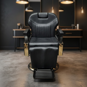 Fauteuil de barbier hydraulique noir inclinable en cuir PU avec repose-pieds pour hommes, salon de coiffure - Product Image 2