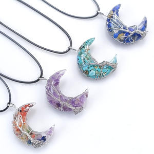 Cristal naturel pierre lune forme Chakala arbre de vie fil enroulé pendentif améthyste oeil de tigre pierres précieuses collier <span class=keywords><strong>bijoux</strong></span> bricolage - Product Image 3