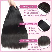 Extensiones de Cabello Virgen Liso 15A, 100% Cabello Humano Virgen, Doble Trama a Máquina, Puntas Completas, Aspecto Natural Suave, Uso Diario, para Mujer Negra