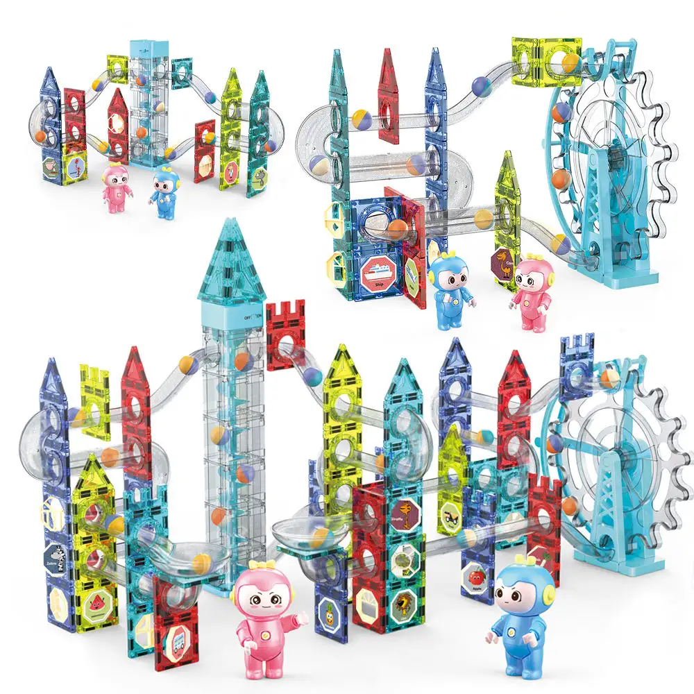 Conjunto de blocos de puzzle 3D para crianças, blocos de brinquedo com música, trilha de bola magnética, blocos de construção de marmore, brinquedo educativo DIY