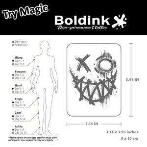 Tatuaggio semipermanente Boldink Black Smile Face Graffiti per arte corporea, impermeabile, a lunga durata (2 settimane), con inchiostro a base di erbe, adesivo. - Product Image 5
