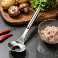 Sendok Pembuat Bakso Profesional dari Baja Tahan Karat, Cetakan Pembuat Bakso Anti Lengket dengan Lubang Oval, Peralatan Dapur