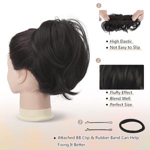 BARSDAR - Extensión de Cola de Caballo de Fibra Sintética Resistente a Altas Temperaturas, Color Negro Intenso, Estilo Moño, Corta y Lisa, Accesorios para el Cabello - Product Image 3