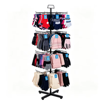 Présentoir rotatif à 4 niveaux pour la vente au détail, support en fil métallique avec crochets suspendus pour gants, bonnets, chaussettes, accessoires d'hiver