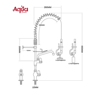 Commercial Grade Brass Pull Down Kitchen Sink Faucet Industrial Style Sprayer Pre-Rinse Feature Installation for Hotels Kitchen - Product Image 2