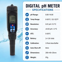Testeur de pH de haute précision 0,02, type stylo, analyseur de qualité de l'eau, professionnel, 2-en-1, pH-mètre et thermomètre avec calibrage automatique à 2 points