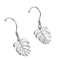Anting Perak Sterling EZ112 925 Desain Daun Segar dan Sederhana Gaya Wanita Anting Kait Daun Elegan