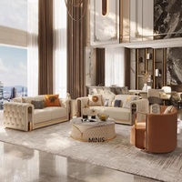 MINIS Ensemble de canapés en cuir véritable de luxe moderne de style italien, table basse, style crème, pour salons, Chine