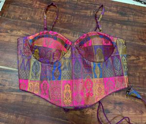 Chemisier bustier en brocart Banarasi pour femme avec bretelles, multicolore, pour mariée et mariage - Product Image 1