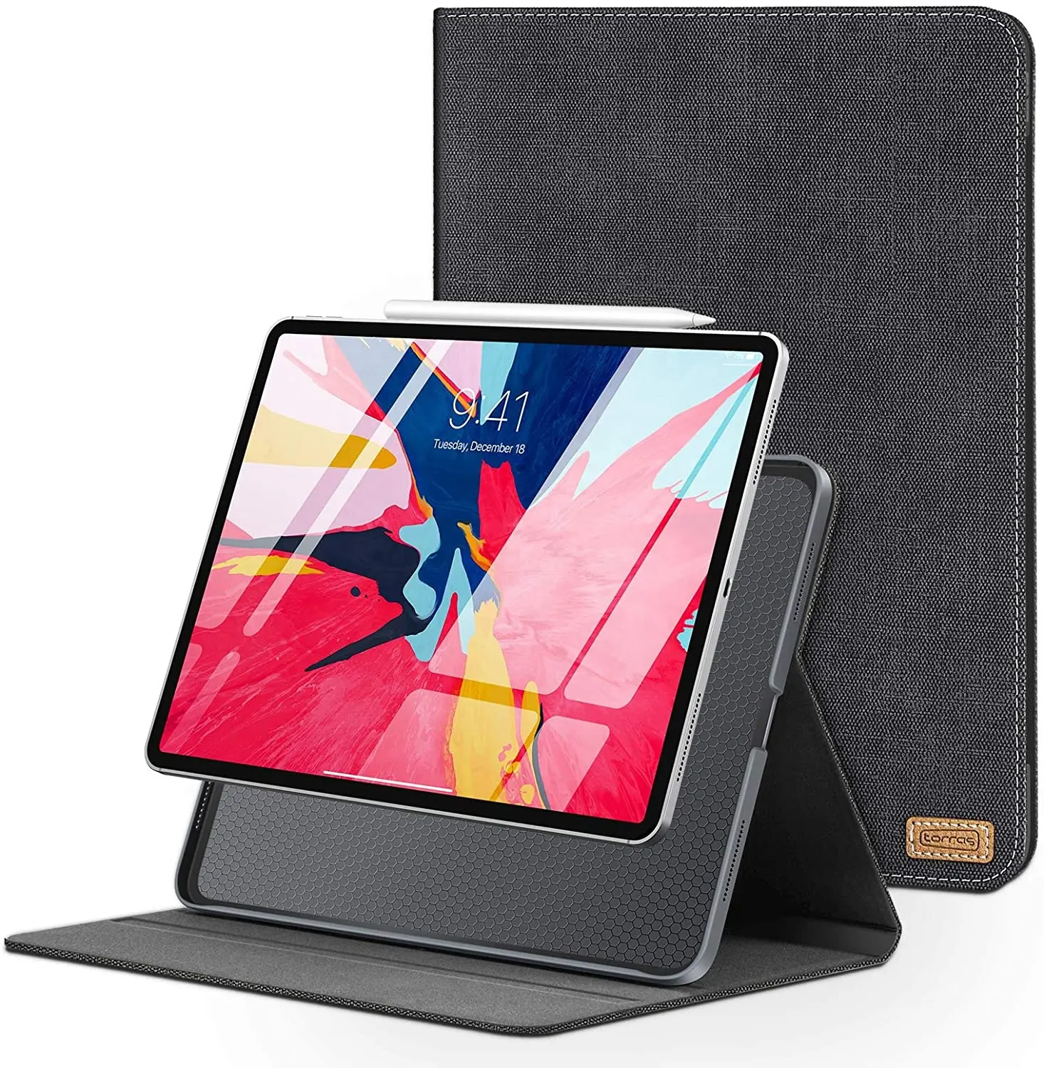 TORRAS iPad Pro 12.9 case Slim fit Flip Folio Leather iPad Pro Case for iPad Pro 3rd Generation Space Black