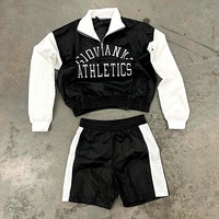 Costume de jogging avec logo brodé personnalisé survêtement en nylon veste courte à demi fermeture éclair et ensemble short coupe-vent