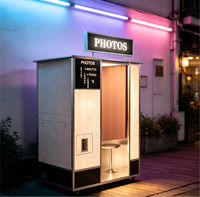 Photomaton en bois rétro, kiosque en bois avec écran tactile, appareil d'impression, dimensions personnalisées, ensemble complet, exportation, photomaton en bois rétro
