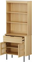 WAMPAT Armoire de rangement en chêne cannelé de 72,8 po, étagères ouvertes à 3 niveaux avec tiroir et portes, unité de rangement réglable pour salle à manger.