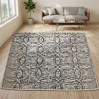 Tapis moderne géométrique antidérapant rectangulaire gris et noir en laine de Nouvelle-Zélande noué à la main, style marocain, à poils longs, avec support en coton pour salon