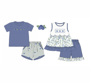 Vêtements pour enfants personnalisés avec imprimé de fruits bleuets d'été, t-shirt pour garçons et filles, ensembles de shorts, tenues assorties pour frères et sœurs, ensembles de vêtements pour bébés - Product Image 4