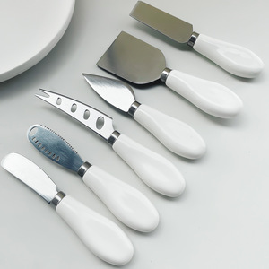 Ceramic Handle <b>Cheese</b> Knife <b>Set</b> 6 Pieces Polished Blade For Butter Spreading And Serving - Product Image 2
