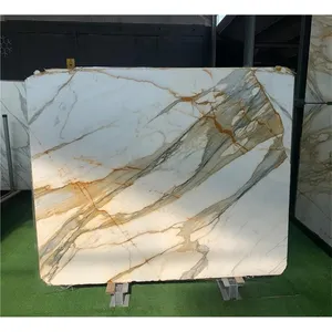 Grosir batu mahal alami dipoles Calacatta marmer putih untuk penggunaan perumahan
