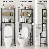 Étagère de rangement métallique à 3 niveaux anti-basculement pour toilettes, avec porte-papier et 4 crochets, organisateur de salle de bain peu encombrant, étagère utilitaire