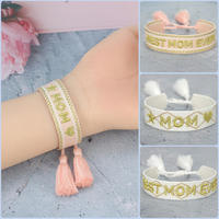 Pulsera de la Amistad de Tela con Borlas de Moda al por Mayor, Pulsera Tejida de Tela con Bordado Personalizado