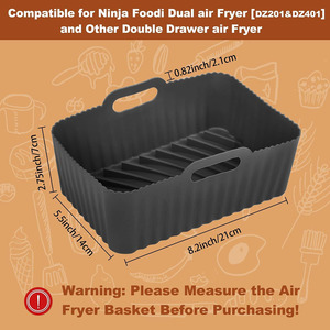 Tappetino in silicone alimentare rettangolare riutilizzabile per <span class=keywords><strong>friggitrice</strong></span> <span class=keywords><strong>ad</strong></span> <span class=keywords><strong>aria</strong></span>, accessorio per <span class=keywords><strong>friggitrice</strong></span> <span class=keywords><strong>ad</strong></span> <span class=keywords><strong>aria</strong></span> Ninja Dual Basket DZ201 - Product Image 2
