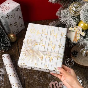 Christmas Wrapping Paper Roll 17in x 32.8ft <b>White</b> Gold Foil Snowflakes 3D Embossed Metallic Shine Gift <b>Wrap</b> for Holiday - Product Image 5