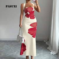 Robe longue dos nu PASUXI, élégante et décontractée, imprimé floral, moulante, pour soirée d'été, avec logo frontal, écologique, pour femme