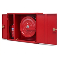 Armoire murale combinée pour dérouleur de tuyau d'incendie et extincteur. Boîte d'extincteur. Équipement d'extinction d'incendie. Sécurité.