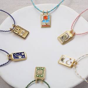 Collier pendentif de style vintage plaqué or soleil lune coeur émail bleu <span class=keywords><strong>tarot</strong></span> pour femme - Product Image 4
