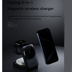 Chargeur sans fil 3-<span class=keywords><strong>en</strong></span>-1 magnétique pliable <span class=keywords><strong>avec</strong></span> veilleuse, support de charge rapide 15W pour montre, <span class=keywords><strong>en</strong></span> alliage d'aluminium, portable, vente <span class=keywords><strong>en</strong></span> <span class=keywords><strong>gros</strong></span> - Product Image 2