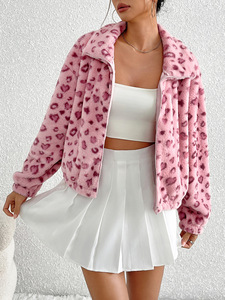<span class=keywords><strong>Manteau</strong></span> de mode de printemps pour femmes avec motif léopard en forme de coeur fermeture éclair col rabattu en <span class=keywords><strong>peluche</strong></span> coton remplissage nouveau Style respirant - Product Image 4