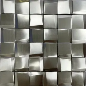 3 D solid square silvery stainless steel mosaic mirror brushed surface 3 D art tile background wall tile