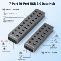 Hub de Datos USB 3.0 de 7/10 Puertos con Luces LED, Interruptor de Encendido/Apagado, Fuente de Alimentación, Super Velocidad 5Gbps, Divisor USB para Computadoras, en Stock