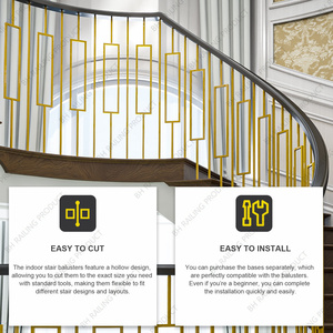 Barandillas Modernas Rectangulares de Hierro Forjado Dorado con Acabado Brillante para Escaleras y Pasamanos de Terraza Interior - Product Image 2