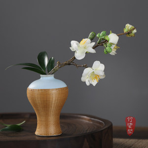 Bamboo Woven Ceramic Vase Set Handmade Traditional Chinese Style Decorative Flower Vase For Living Room Desktop Ornament - Product Image 5