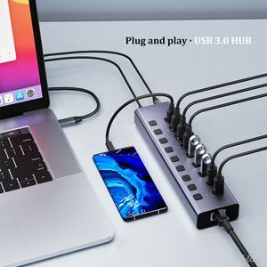 Hub <span class=keywords><strong>USB</strong></span> alimenté 3.0 10 ports <span class=keywords><strong>USB</strong></span> 3.0 Ports de transfert de données en aluminium durables Ports de charge intelligents avec interrupteurs marche/arrêt individuels - Product Image 5