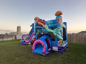 Mermaid Bounce House With Water Slide Commercial Inflatable Water Slide With Pool