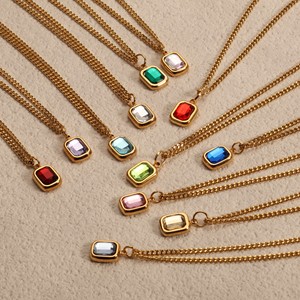 Collar de Acero Inoxidable Chapado en Oro de 18k Resistente al Agua con Piedra de Nacimiento Zodiacal Colorida de Circonio, Joyería de Piedra de Nacimiento de 12 Meses - Product Image 1