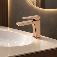 Robinet de lavabo de salle de bain en or rose, mitigeur monocommande à poser, carré, pour vasque moderne