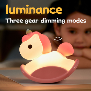 EGOGO, lámpara de luz nocturna de <span class=keywords><strong>unicornio</strong></span> de diseño único de fábrica OEM, lámparas de escritorio decorativas para dormitorio de niños con caballo mecedora de silicona de dibujos animados bonitos - Product Image 5