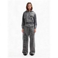 Ensemble de mode automne-hiver avec sweat à capuche à fermeture éclair trouée, pantalon décontracté extensible à taille basse