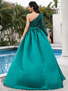 Liu Ming أزياء المرأة الأنيقة أسود كتف واحد الترتر مناسبة خاصة حفلة موسيقية ارتفاع الخصر فستان سهرة غير متماثل - Product Image 4