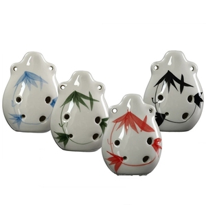 Mini Ocarina de 6 Orificios, Pintada a Mano con Patrón de Hojas de Bambú, Flauta de Cerámica Brillante con Orificios para Cordón, para Enseñanza Musical y Recuerdo - Product Image 1