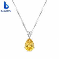 Collier élégant en moissanite jaune poire, argent 925 plaqué or, bijoux fins pour un usage quotidien