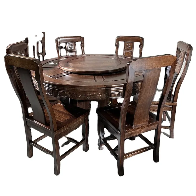Conjunto de tabelas de hotel estilo chinês, antiguidade, alta qualidade, cadeiras de jantar de madeira, conjunto de mesa redonda