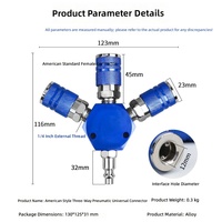 Raccord pneumatique universel en T à trois voies, norme américaine, connecteur rapide femelle