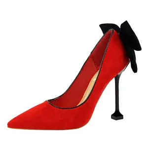 Senhoras Outono Bombas de Salto Alto Moda Feminina Sapatos Stiletto Boca Rila Apontou Dedo Do Pé Voltar Borboleta-Nó Sapatos Femininos