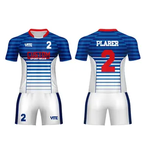 Latest comfortable breathable custom sublimated rugby uniform jersey set mens blues league rugby jersey