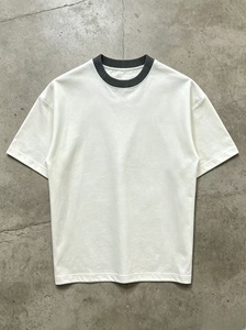 Camiseta de algodón blanca oversize de manga corta con cuello redondo para hombre, con ribete en contraste, tejido de punto, informal, de color liso, corte regular - Product Image 1